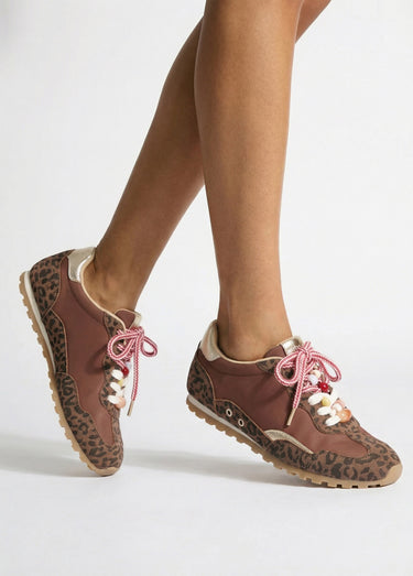 Sneakers léopard / doré lacets fantaisie Leopard