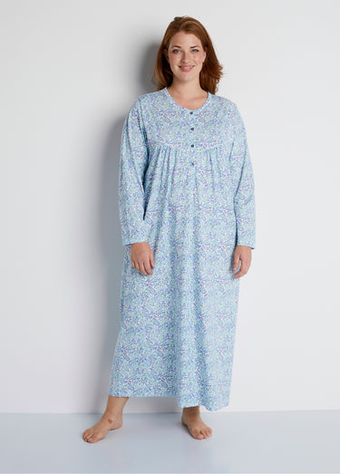 Chemise de nuit longue imprimée coton Imprime Bleu Indigo