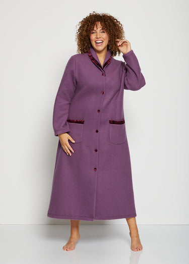 Peignoir robe de chambre long molleton Courtelle® Prune
