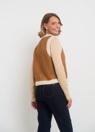 Gilet sans manches style mouton retourné Camel