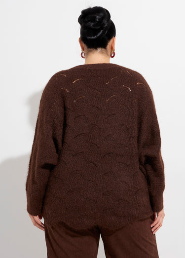 Pull oversize, maille écailles avec laine Marron