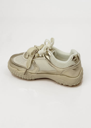Sneakers multimatières + 2 paires lacets Beige Dore