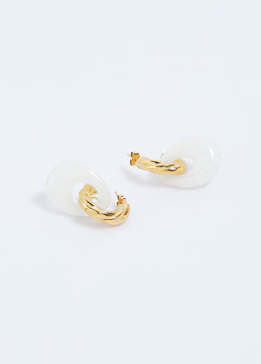 Boucles d'oreilles torsadées inox avec pendant Dore/Blanc