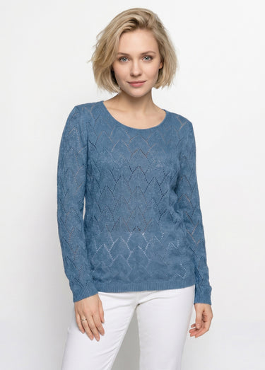 Pull maille ajourée avec fibres recyclées Bleu