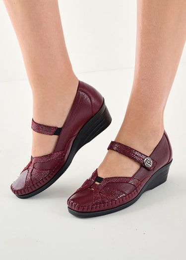 Ballerines largeur confort cuir scratchées Bordeaux