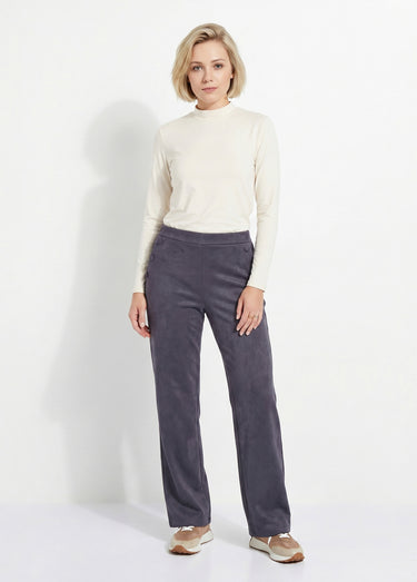 Pantalon droit ceinture élastiquée tissu suédé Marine