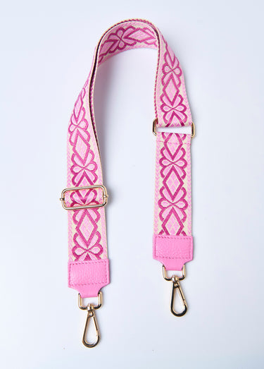 Bandoulière tissée fleurs pour sac à main Rose