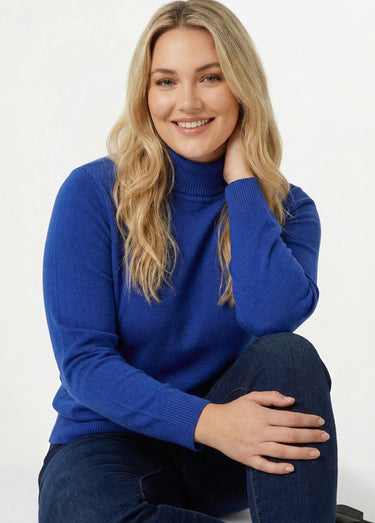 Pull doux col roulé manches longues Bleu