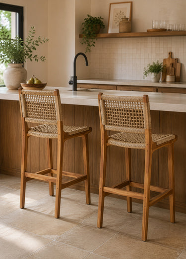 Chaise de bar teck et rotin DERBY Naturel