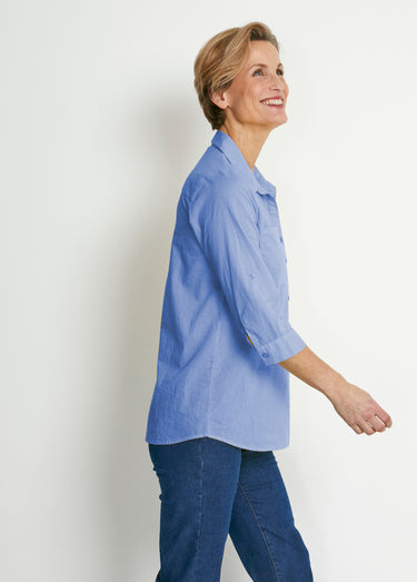 Chemisier boutonné long coton imprimé Bleu