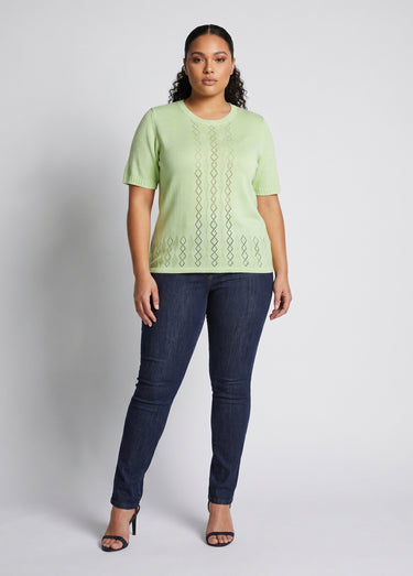 Pull ajouré perlé manches courtes Vert