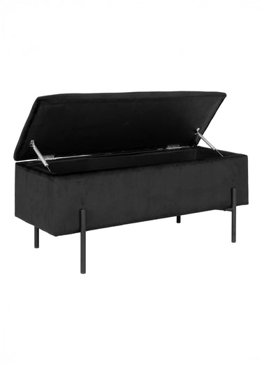 Banc velours foncé, coffre de rangement Noir