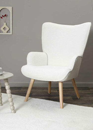 Fauteuil large maille bouclette clair Blanc