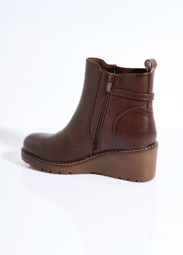 Boots bi matière avec semelle compensée Marron