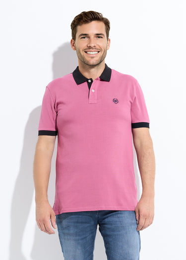 Polo homme col et manches contrastés Rose Fonce