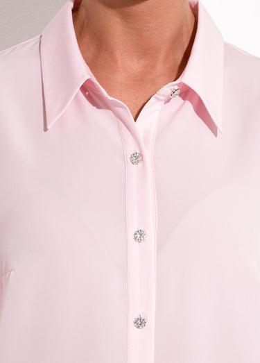 Chemisier fluide uni plissé boutons strass Rose