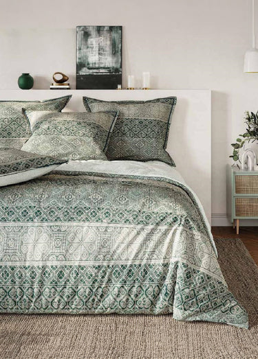 Parure de lit 4 pièces avec drap plat, scandinave Vert