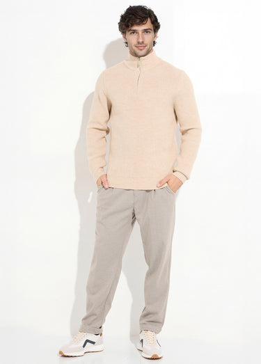 Pull épais avec col zippé camionneur Beige