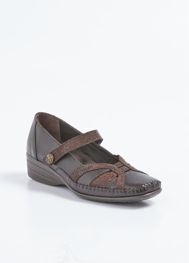 Ballerines largeur confort cuir scratchées Marron