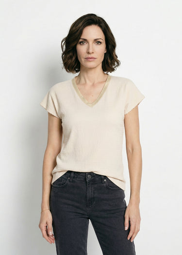 T-shirt maille gaufrée manches kimono Beige