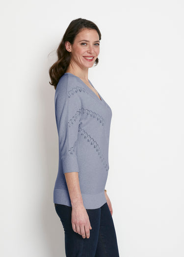 Pull maille brillante fantaisie ajourée Bleu