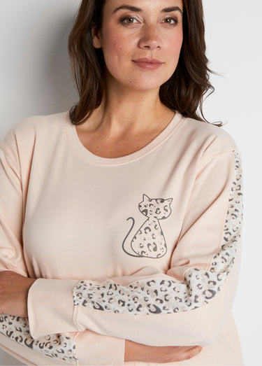 Pyjama manches longues coton interlock Rose imprimé