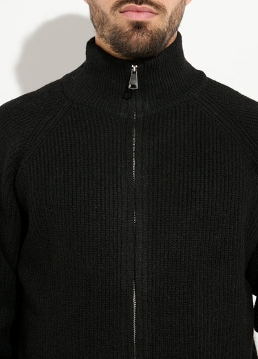Gilet zippé chaud avec laine, col montant Noir