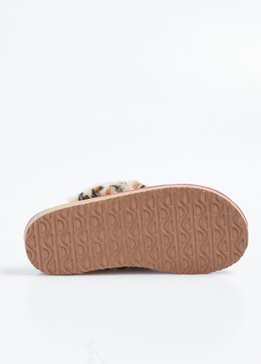 Chaussons mules confort léopard fourrés Rose