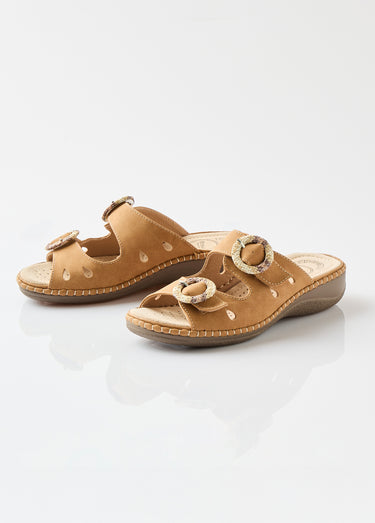 Mules à boucles largeur confort Camel