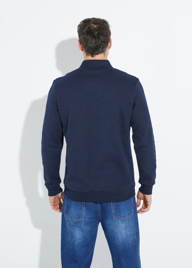 Sweat col polo, intérieur molletonné Marine