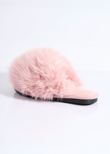 Mules en fausse fourrure longs poils Rose