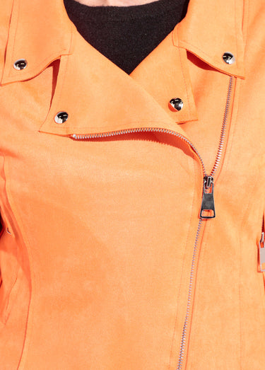 Veste zippée style motard en suédine Orange