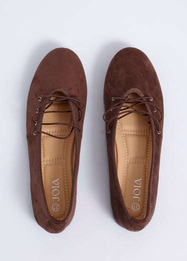 Ballerines plates en suédine avec liens Marron