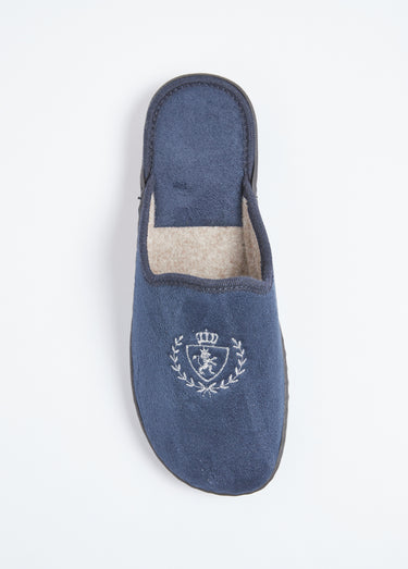 Chaussons mules largeur confort textile velouté brodé Marine