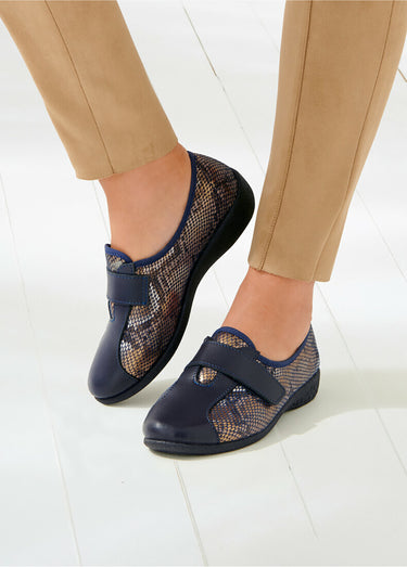 Derbies cuir grande largeur extensibles Marine