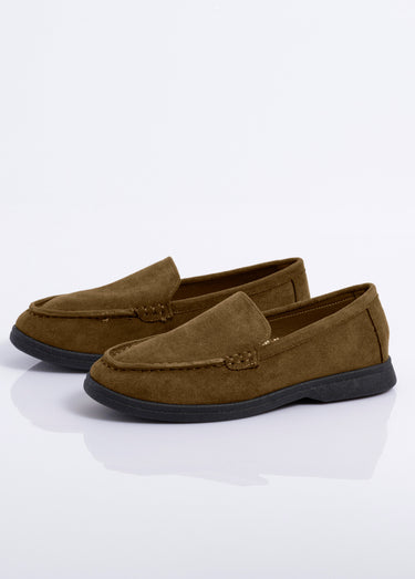 Mocassins plats essentiels en suédine Kaki