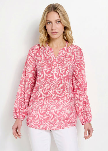 Tunique boutonnée longue manches 3/4 Rose / Blanc