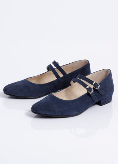 Ballerines babies cuir à talon doubles brides Marine