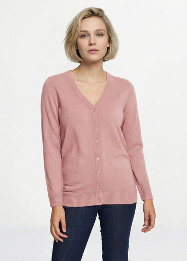 Gilet boutonné mi-long maille douce Rose