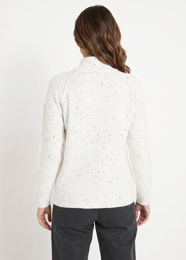 Pull chaud raglan col montant moucheté Ecru