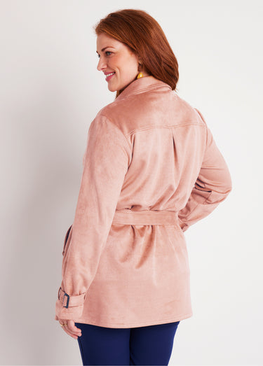 Manteau court tissu suédé Rose Nude