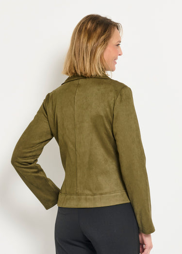 Veste motard zippée courte en suédine Kaki