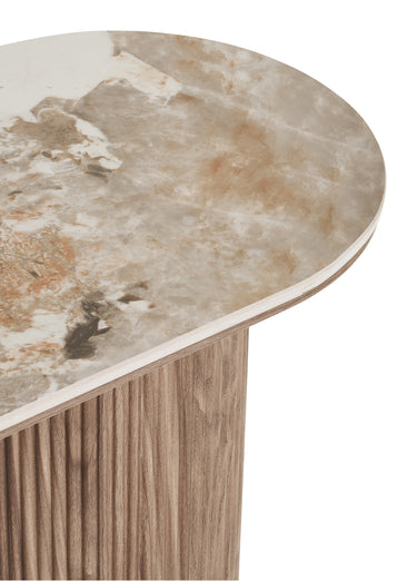 Console pieds rainurés, dessus céramique Blanc/Marron