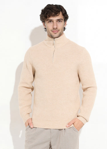Pull épais avec col zippé camionneur Beige