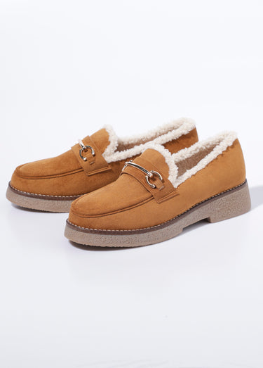 Mocassins fourrés semelle aspect crêpe Camel