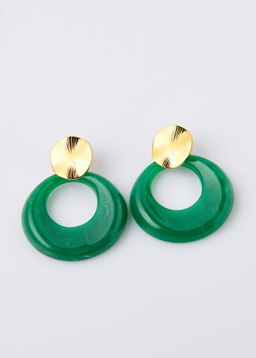 Boucles d'oreilles acier inox et pendentif évidé Dore/Vert