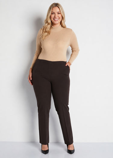 Pantalon droit taille semi-élastiquée Marron
