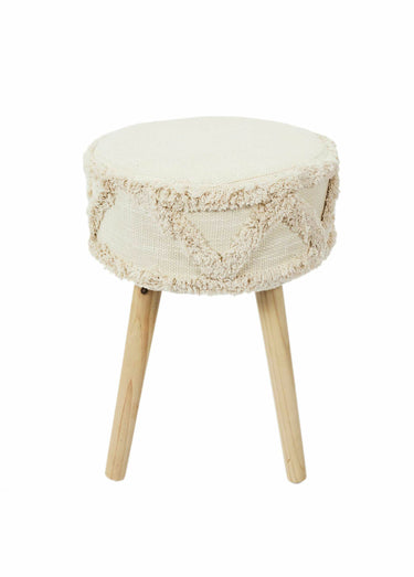 Tabouret tissu frangé style ethnique Blanc/Marron