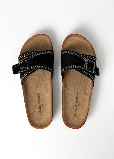 Mules anatomiques suédine, clous métal Noir