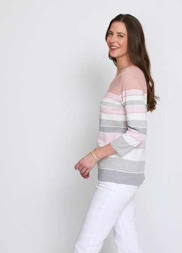 Pull maille jacquard fantaisie Rayé rose
